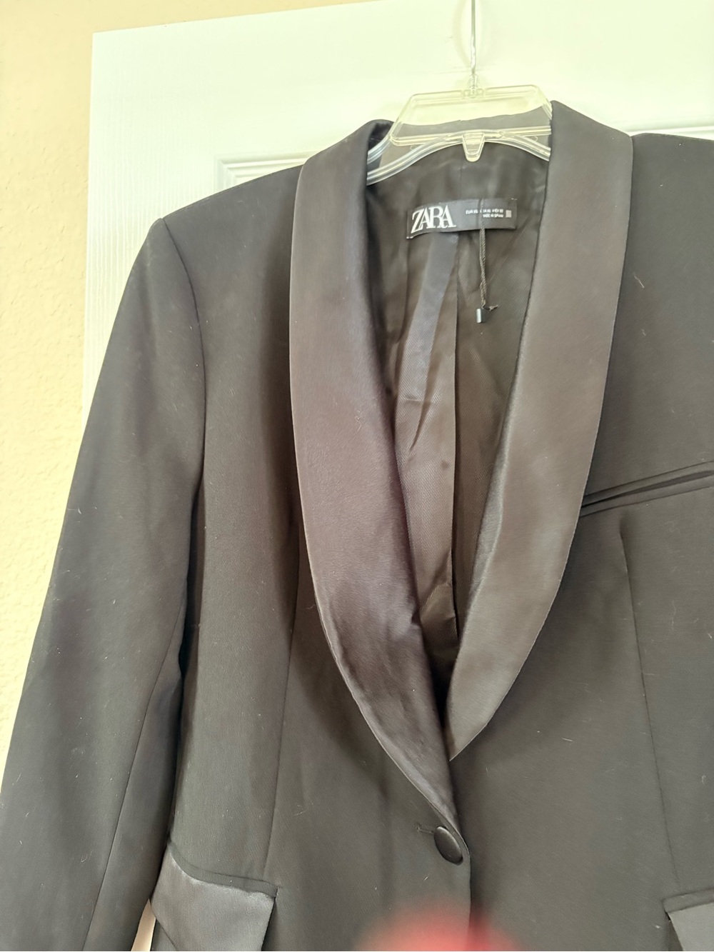 ZARA Women’s Black Tuxedo Blazer Satin Shawl Lapel Tailored One Button Jacket XL - Picture 6 of 13